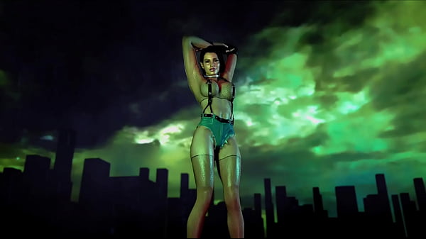 Image Toned wanton Jill Valentine in slutty outfit dancing against acidic sky