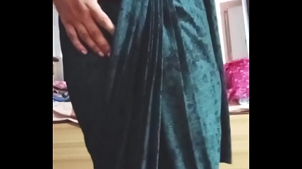 Image Indian Gay Crossdresser Bottom Gaurisissy playing and pressing her big boobs in Black Saree real xxx sex