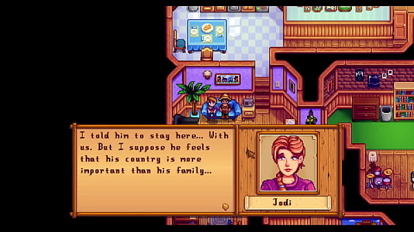 Image Stardew Valley. She cheats on her husband who is at war with the new farmer. Jodi and Farmer