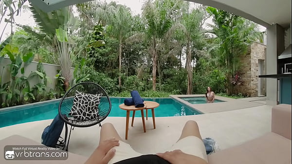 Image VRB Trans: Hot Latina Shemale Sucks Huge Cock Near The Pool In Spanish Villa pt.2