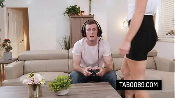 Image Brunette stepmom Riley Jacobs convince her stepson that fucking a pussy is better option that playing video games