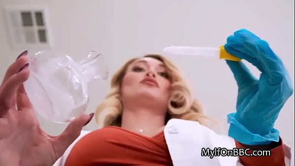 Image Slutty cougar scientists rides lab partners big black dick