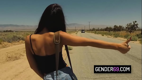 Image Sexy tranny hitchhiker Khloe Kay gets anal banged by a random guy