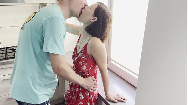 Image Hot brunette deep fucked in the kitchen, deep throat cuming