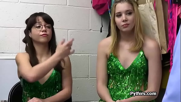 Image Sexy teen thief duo in pretty green dresses eat pussy and suck dick