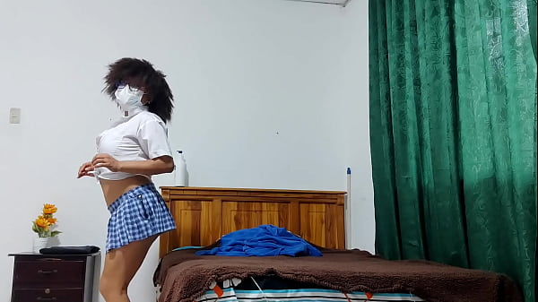 Image Busty mature woman dresses as a student and rejoices in showing off her uniform