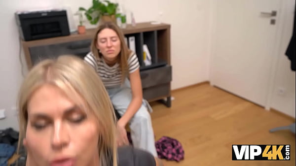 Image VIP4K. Gorgeous blonde with natural tits came to get a job and to fuck on a tabletop