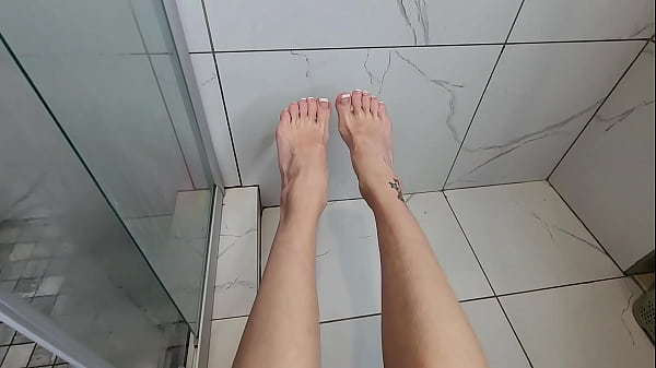 Image Foot job on COCK morning shower.