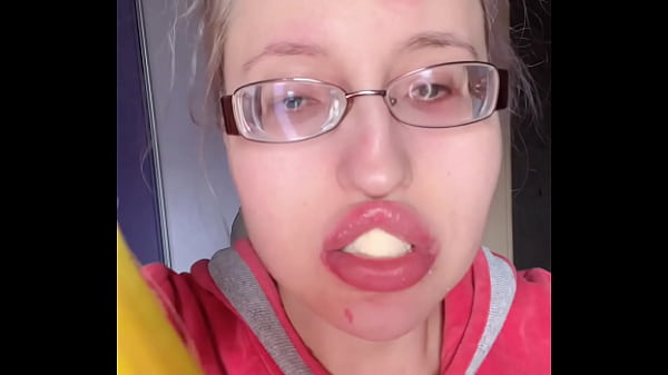 Image ASMR Eating BANANA PINK LIPSTICK - LIP FETISH   FOOD FETISH LIPSTICK EyeGlasses