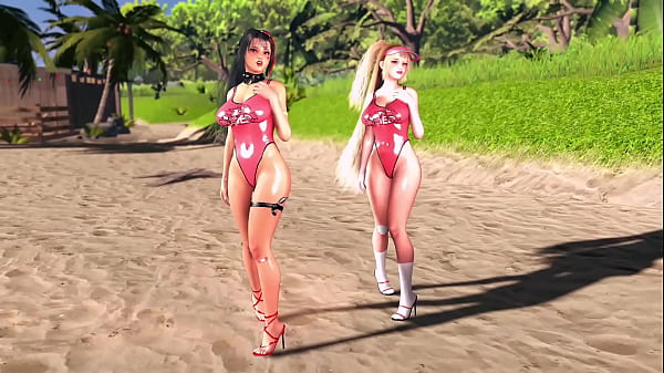 Image Cute lifeguards Bay and Clay dance in bodysuits on a hot summer beach