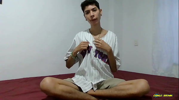 Image Jerking my bick twink cock while sucking a black dildo until I cum.