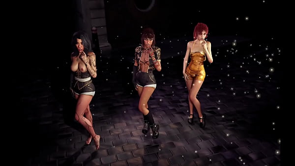 Image Toned babes Lune, Sciel and Maelle synchronously dancing in the dungeon