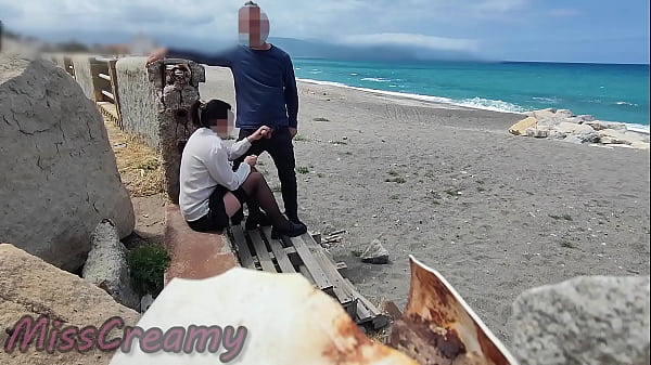 Image Dick Flash! Risky Blowjob on Beach: Stocking Teacher and Student Almost Caught! - MissCreamy