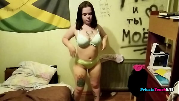 Image Russian Brunette Chubby Girl fingering her fat pussy with finger and vibrator