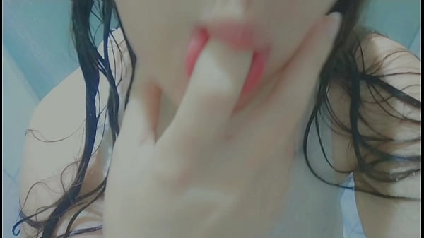 Image Naughty girl taking a hot shower and getting horny ending up masturbation at shower , mouth close up