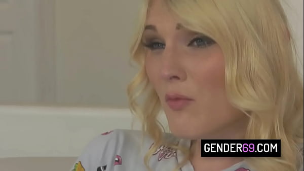 Image Blonde TS Jenny Flowers mounts her boyfriend big cock in her as