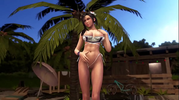Image Sporty flirtly Tifa teases you with lowered swimsuit on the summer beach
