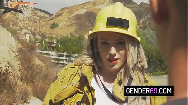 Image Big tits tranny firefighter Aspen Brooks rides dick and licks ass