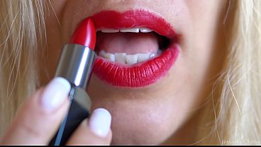 Image Sexy Red Lips Slow Blowjob For Boss - Hot Secretary Cum In Mouth And Mouth Fucking