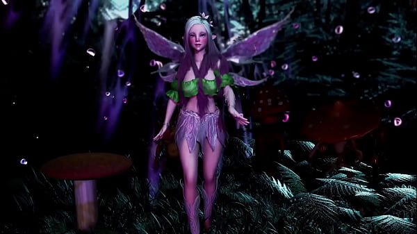 Image Young virgin fairy with long hair dancing sensually in a fantasy forest