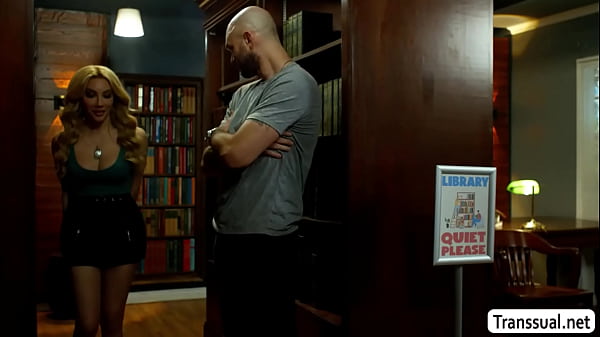 Image Big TS librarian attracted by big cock in library