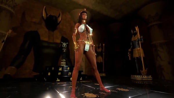 Image Gorgeous egyptian priestess propitiates the Anubis with depraved dances