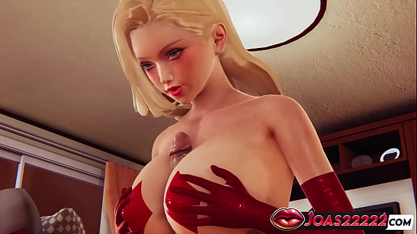 Image 3D Hentai Sexy Blonde Rose Anime Girl with Big Tits and Bandage on Pussy &ndash_ Standing Handjob Service with Pantyhose Fetish