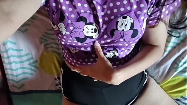 Image Cute girl in pajamas touches her ass and cums on her stepdad's bed