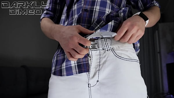 Image Horny guy in white jeans undressing jerks off a dick and sexually moaning powerfully cum
