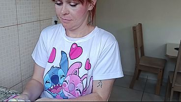Image Hot redhead gets fucked in the kitchen by her stepbrother while washing the dishes