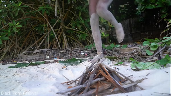 Image Skinny African tribe girl cooking medecin for her grandmother naked in forrest