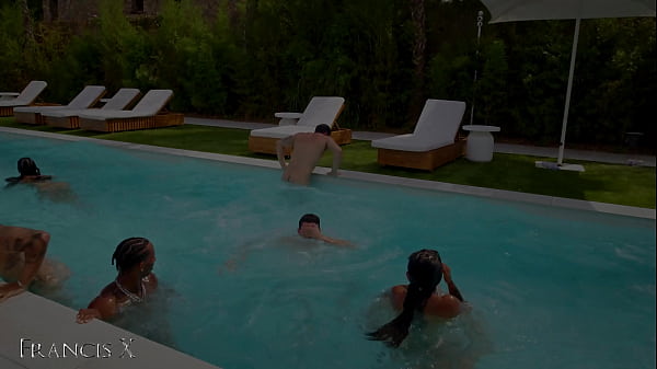 Image Outdoor Gangbang 9 Guys Fuck 2 Sluts in Lingerie with Anal and DP