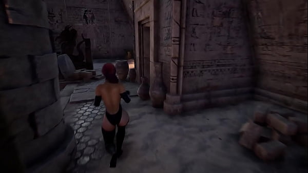 Image Lara cosplays as Tifa. A horny stone statue's big cock fucks her tight pussy hard.