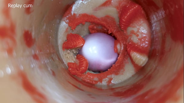Image The camera inside the deep pussy toy records a huge ejaculation with a stuck condom 4k