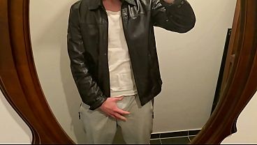 Image Home Unpack in Black Leather Jacket from PhantomGentX! Dominant Master Flexes Muscles & Cums Big Cock