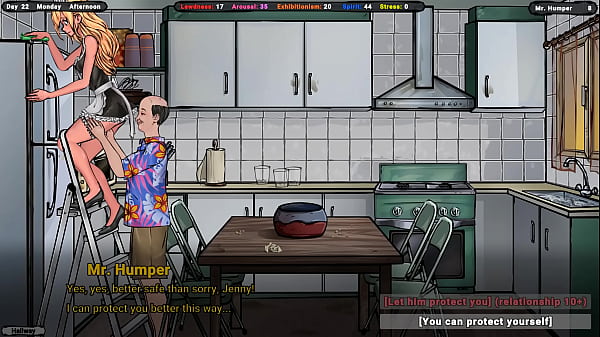 Image the landlord sniffs her panties under her skirt. Hentai Game