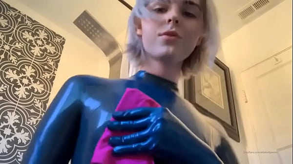 Image Blonde cosplay tgirl strokes her shecock