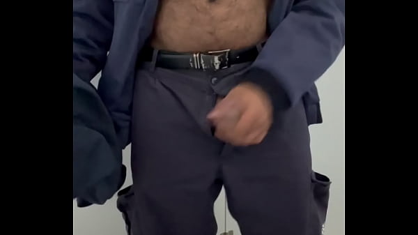 Image Security guard ejaculated on his work uniform in a public restroom.