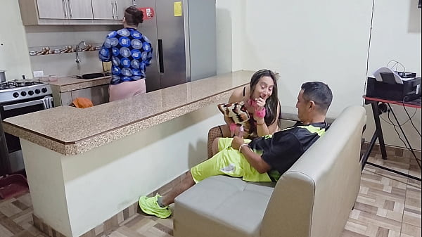 Image Perverted MILF stepmother fucks her stepson while her husband is in the kitchen