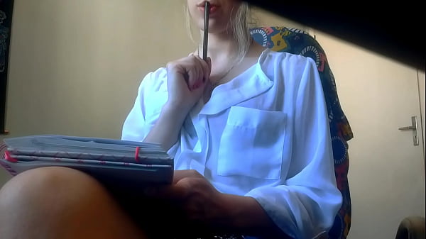 Image hot secretary no panties under the mini skirt , take off her bra and starting fingering her pussy