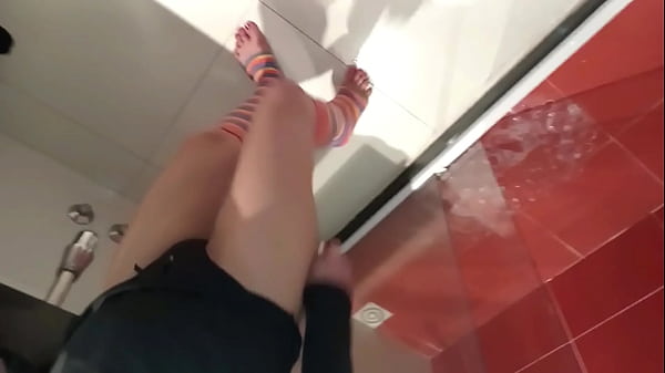 Image Peeing with my husband dressed as a woman. We go to the bathroom together.