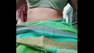 Image Indian Gay Crossdresser Bottom Gaurisissy pressing and playing with her big boobs in blue saree real homemade sex