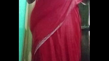 Image Indian Gay Crossdresser Bottom Gaurisissy real xxx homemade sex in Red Saree with heavy jwellery