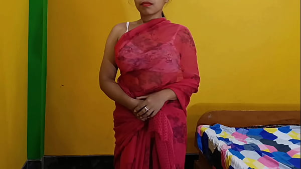 Image Desi Indian Hot Bhabhi Wearing Sexy Rad Saree Fucking her Hairy Pussy Very Hard in Doggy Style by her husband