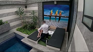 Image I undress in front of the hotel waiter, he agrees to eat my tight pussy and I give him a blowjob until he cums in my mouth