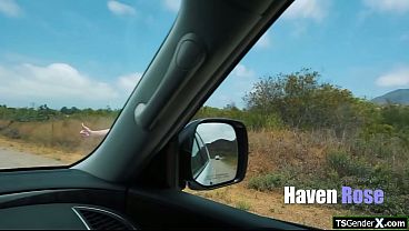 Image Busty trans hitchhiker is horny as fuck