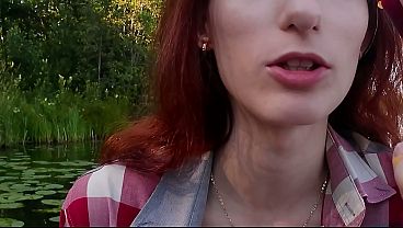 Image Red-haired beauty on the lake