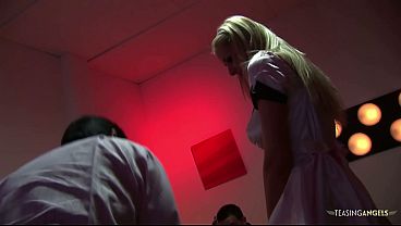 Image Three guys are destroying this milfs holes while fuking her in a double penetration position