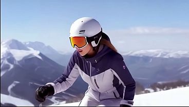 Image Young Katerine masturbates with a ski pole on a snow-covered mountain.