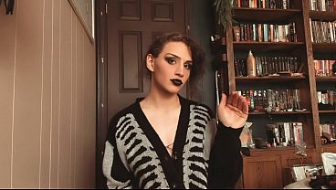 Image Goth femboy/t-girl strips for you before sucking, fucking, and riding an alien dildo